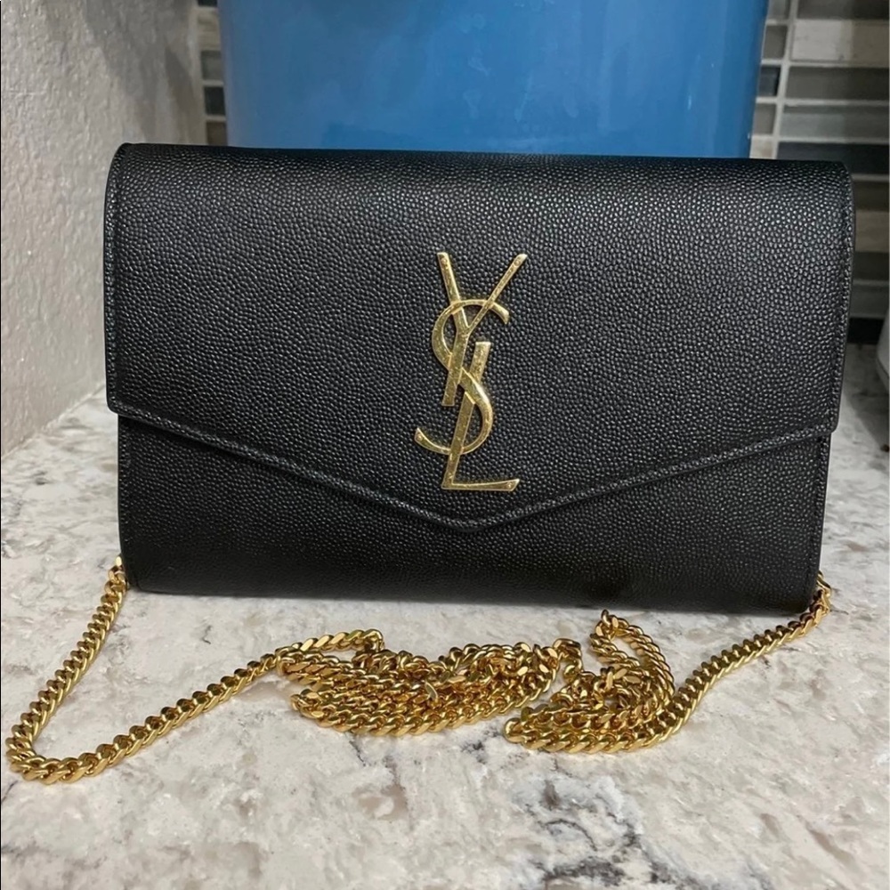 Authentic YSL Uptown chain wallet in grain